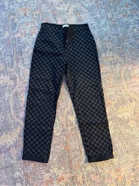 Womens Black Checkered Jeans